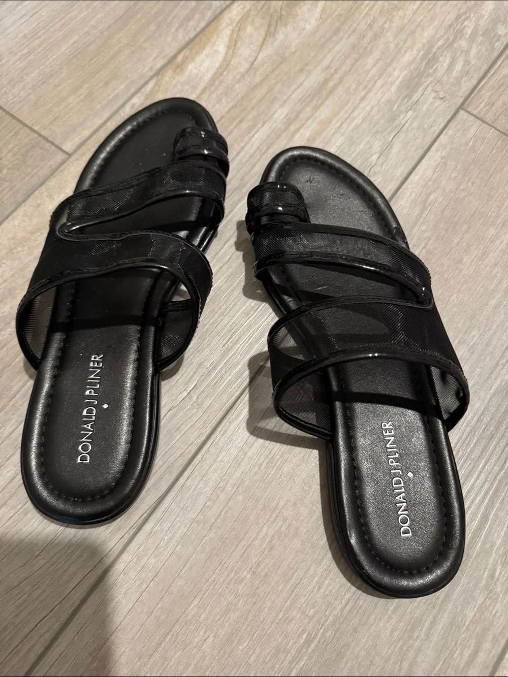 Donald J. Pliner Black Mesh Strappy Slide Sandals 7.5